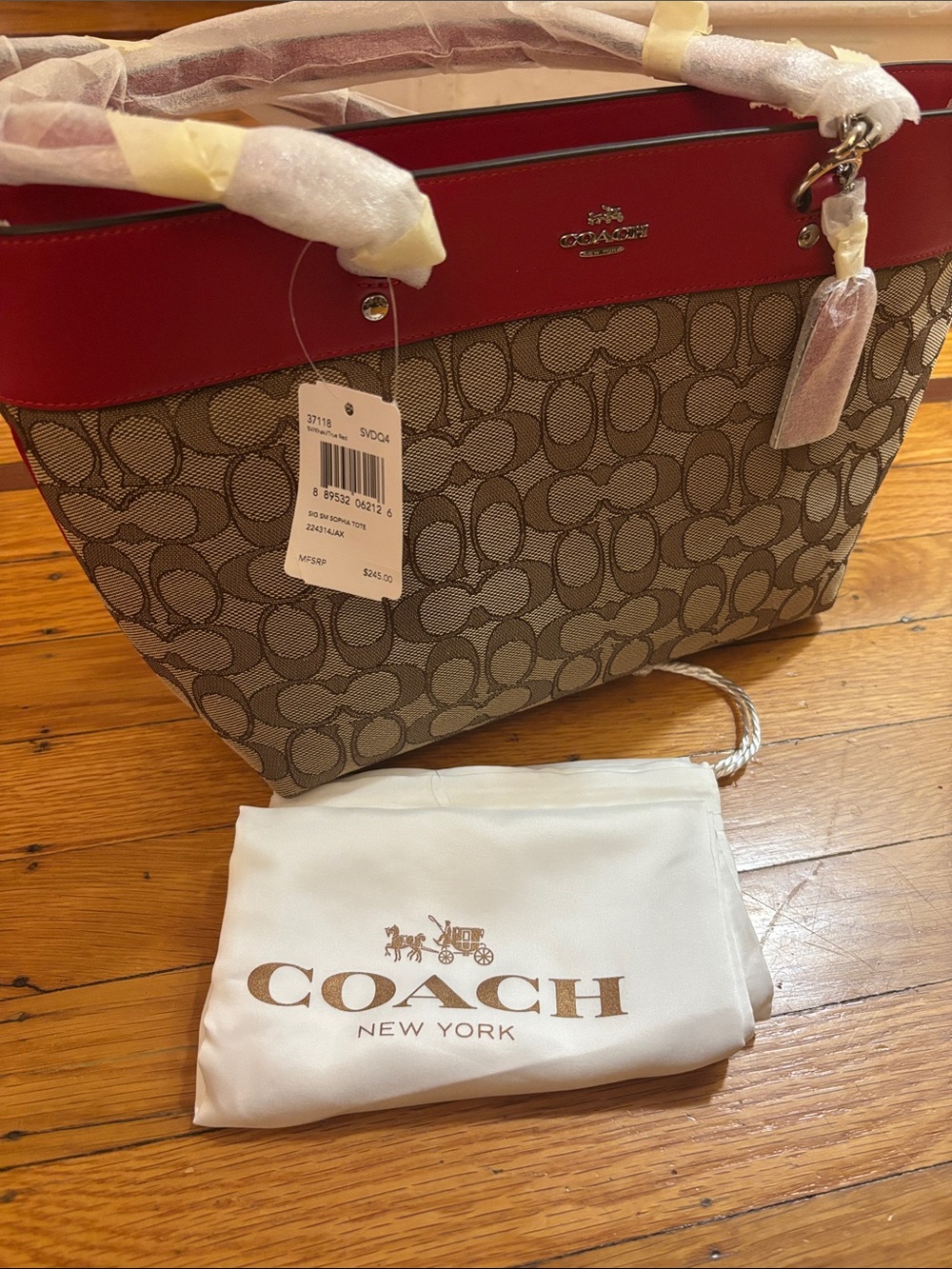 Coach Signature SM Sophia Tote with Red Trim